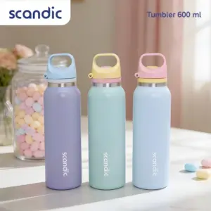 SCANDIC - Pastel Tumbler Stainless 600 ml - Botol Minum Tahan Panas & Dingin, Handle Portable Anti Bocor